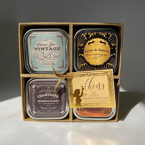 CREATIVE ENERGY GIFT SET CHAMPAGNE CHEERS (FOUR) 2-IN-1 SOY LOTION CANDLES